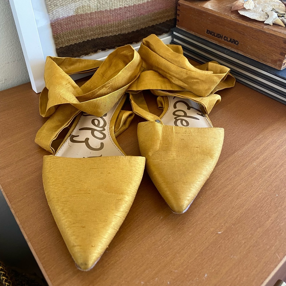 Sam Edelman Yellow Ballet Lace Up Flats Size 7.5